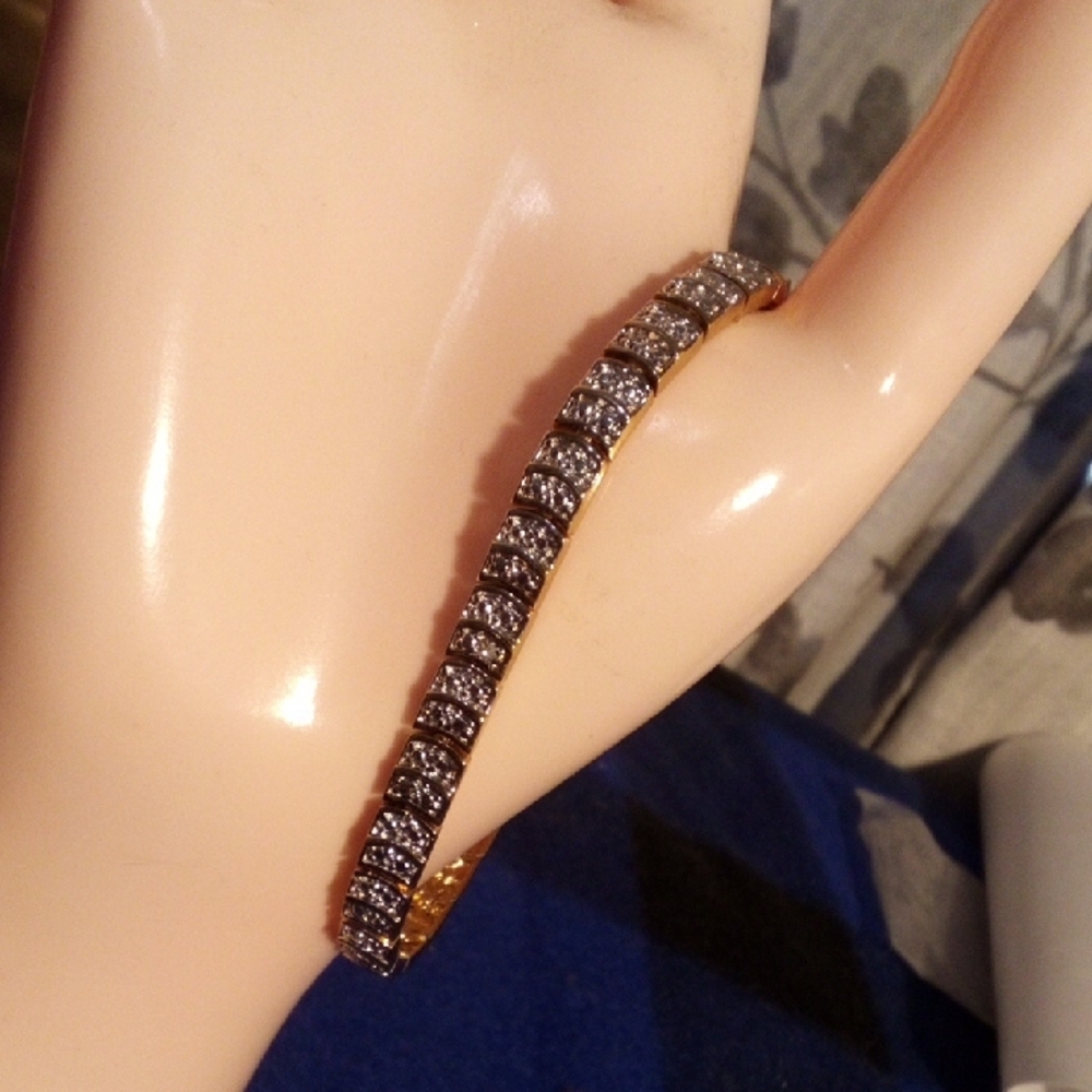 Gold-Tone Crystal Tennis Bracelet - Elegant Women's Jewelry